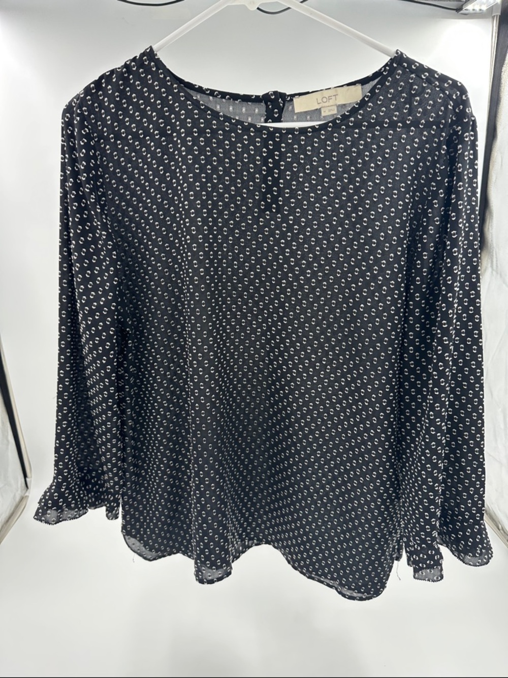 LOFT Black Blouse with White Micro Dot Print